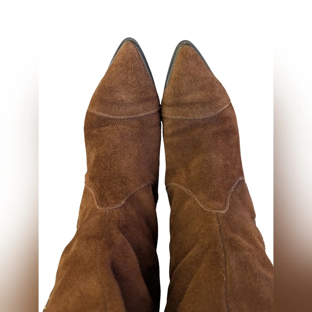 Vintage Brown Suede Western Boho Boots | Metal Toe Caps | Made In Canada | 6/6.5 - Picture 6 of 8
